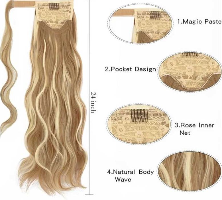 Warkocz doczepiany kucyk,Treska,długie,falowane włosy,60cm,blond,ombre