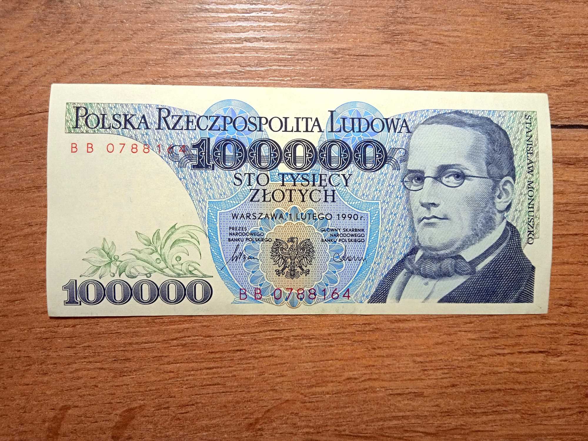 100000 zł 1990  - BB -  st. 1-/2+  Bardzo Rzadki  L8