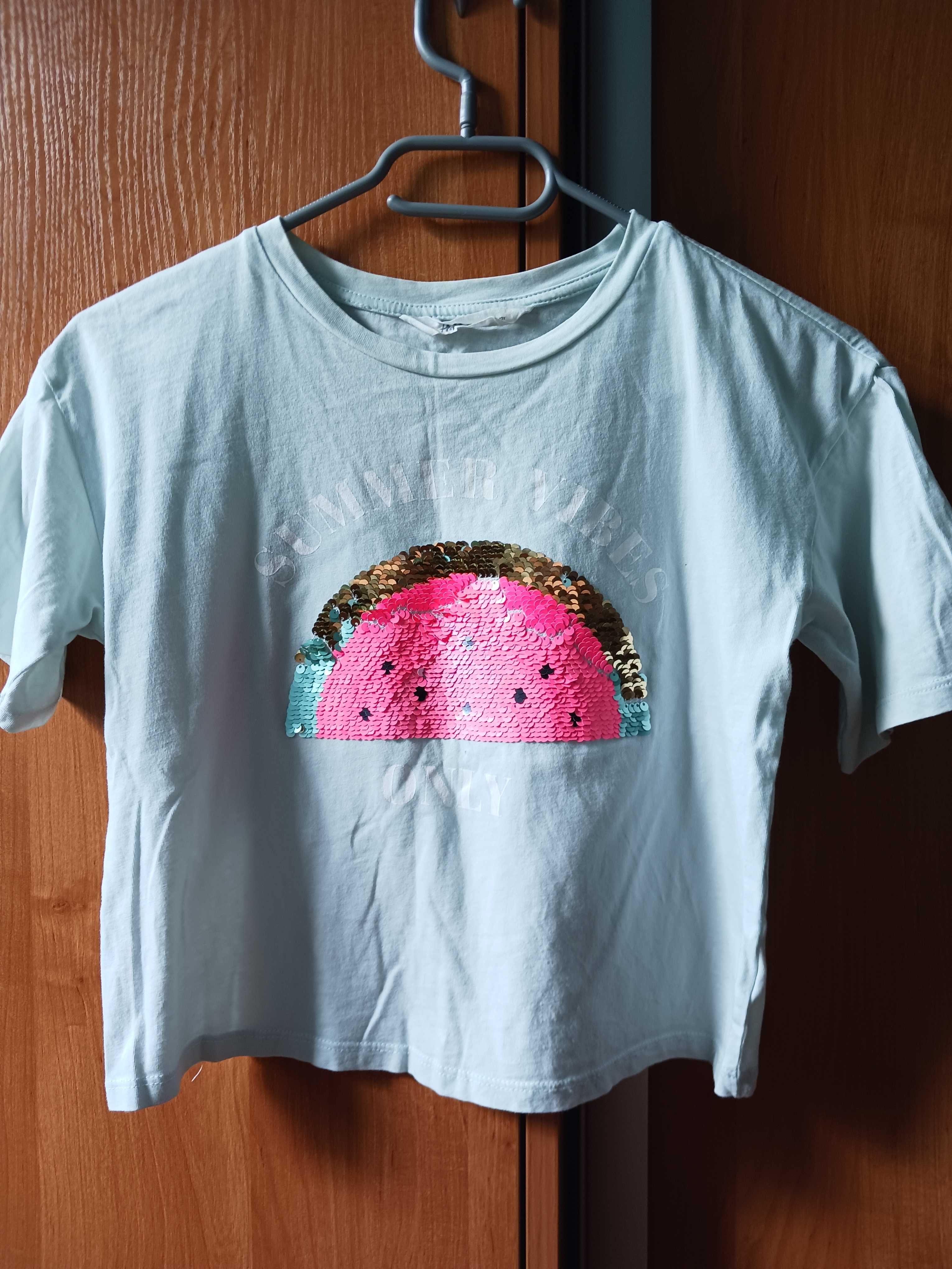 Błękitna jasnoniebieska koszulka bluzka t-shirt cekinowy arbuz H&M