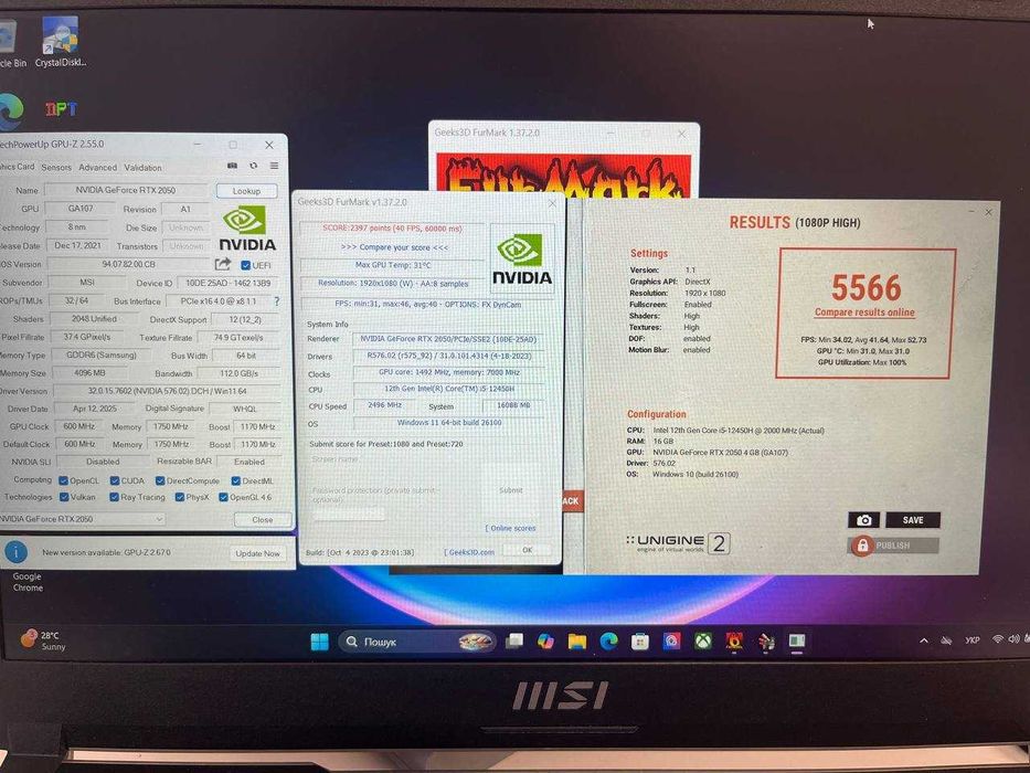 Ноутбук MSI Cyborg 15 A12UCX 144Гц i5-12450H 16GB RTX2050 4GB 512GB M2