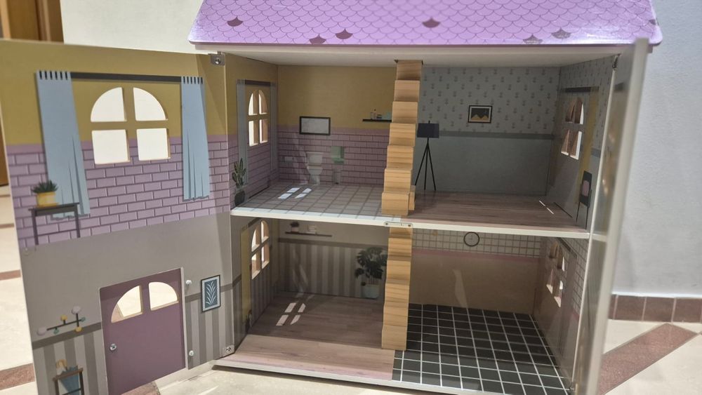2x - Domek dla lalek duży drewniany - 3 piętra Playtive Lidl
