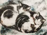 obraz olejny "Śpiące koty" 40x50