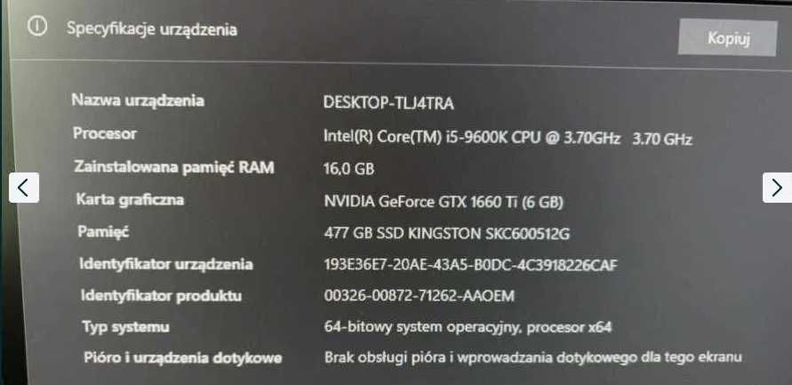 Komputer stacjonarny i5-9600k, GTX 1660Ti (6GB), 16GB RAM