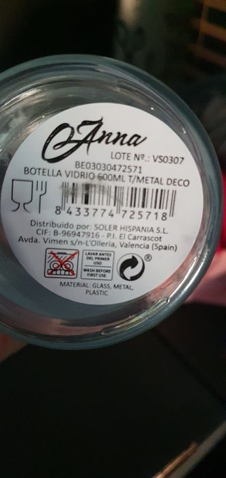 Garrafa vidro Anna 600 ml