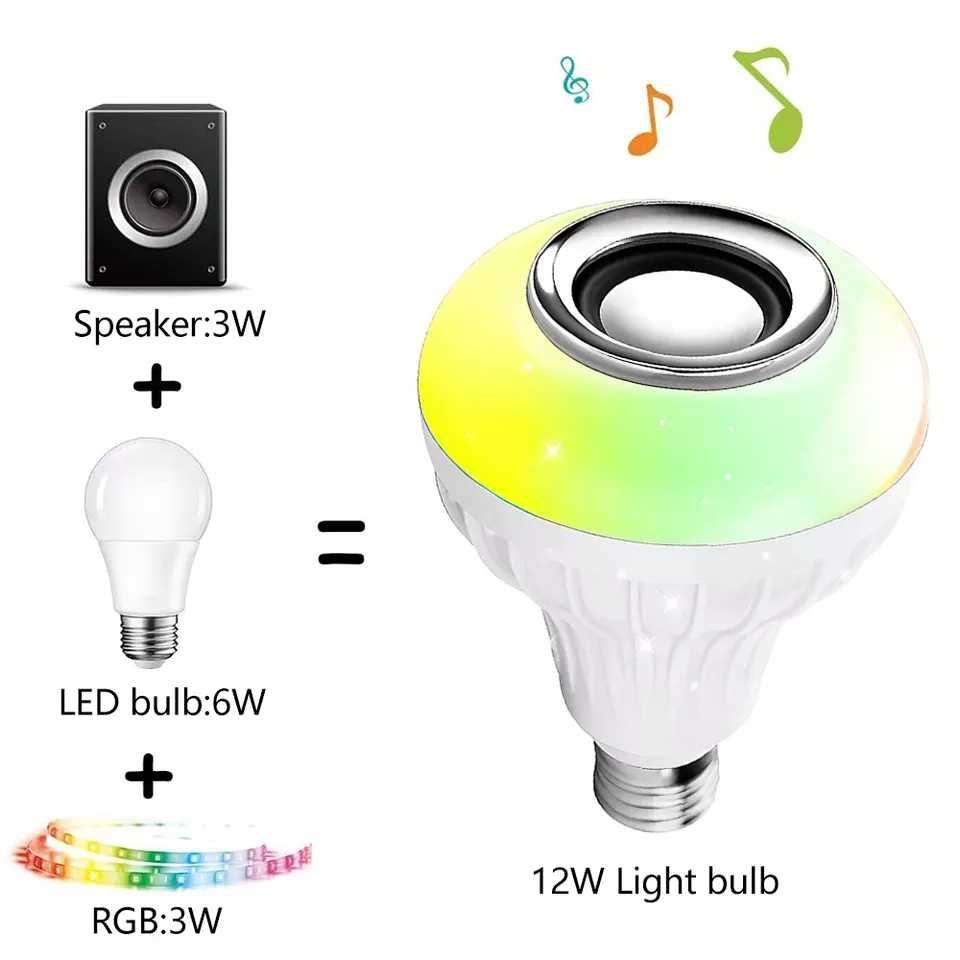 Led rgb bulbo e27 bluetooth alto-falante