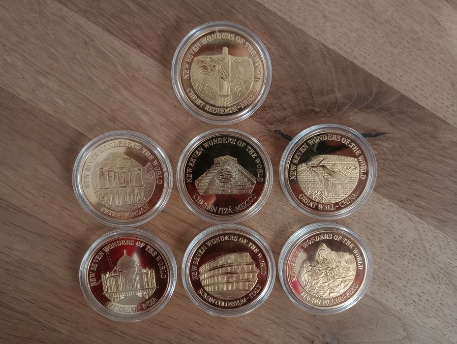 ZŁOTE MONETY- siedem cudów świata monety kolekcjonerskie numizmatyczne