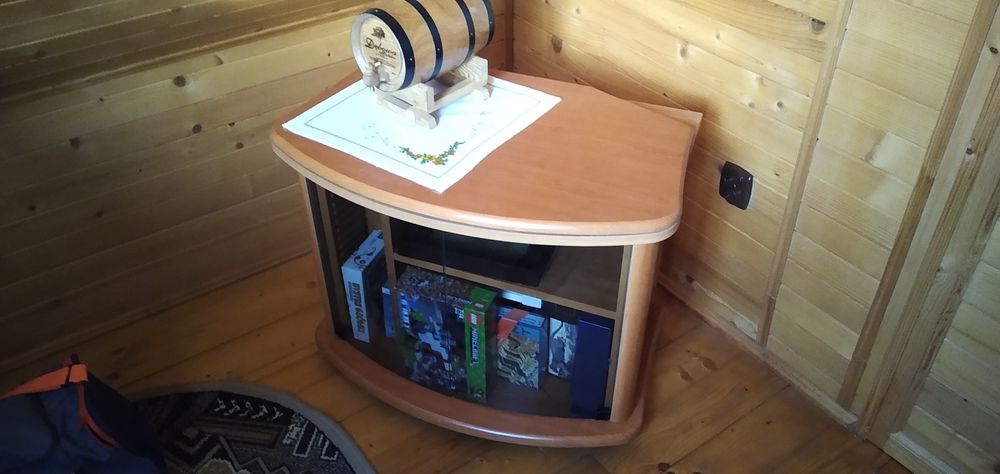 Szafka TV mobilna obrotowy blat szklane drzwi