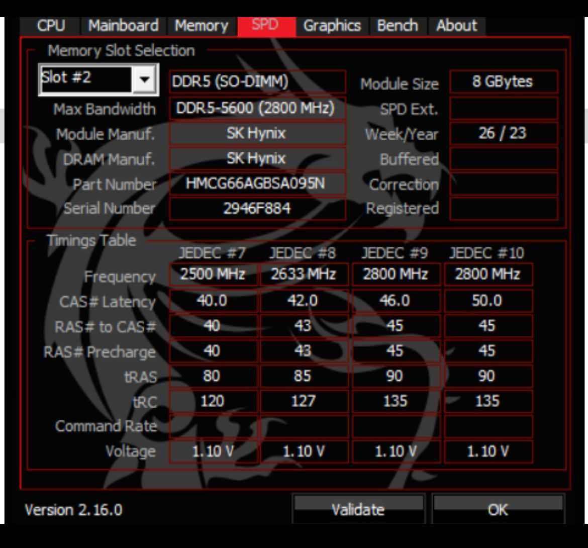 Pamięć RAM 2×8GB DDR5 4800MHz SODIMM SK Hynix | Laptop MSI