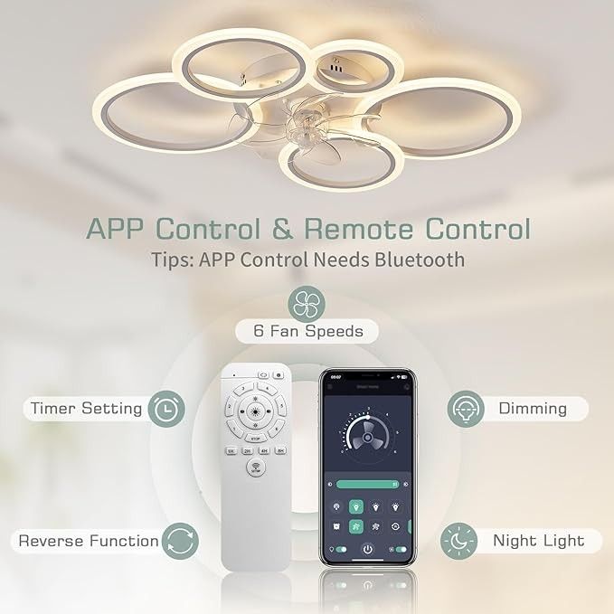 KSIBNW Lampa sufitowa LED z wentylatorem, wentylator sufitowy