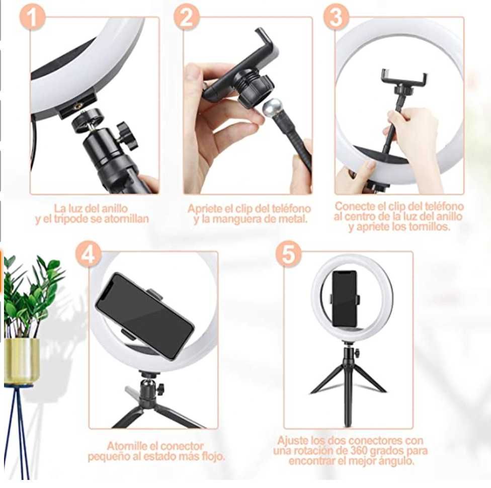 RingLight com tripod, suporte de telemóvel +comando - NOVO
