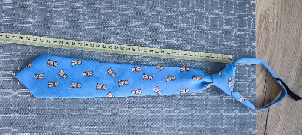krawat chłopięcy niebieski w pieski około 36 cm