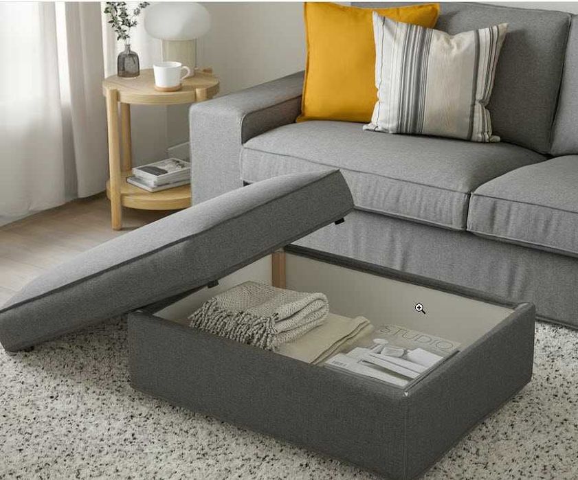 Sofá Ikea Kivik 3 lugares + repousa pés em castanho + capas extra bege