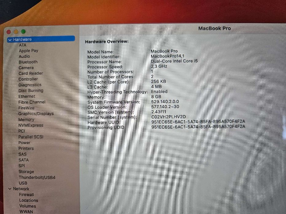 Macbook Pro A1780 i5 8gb 256gb