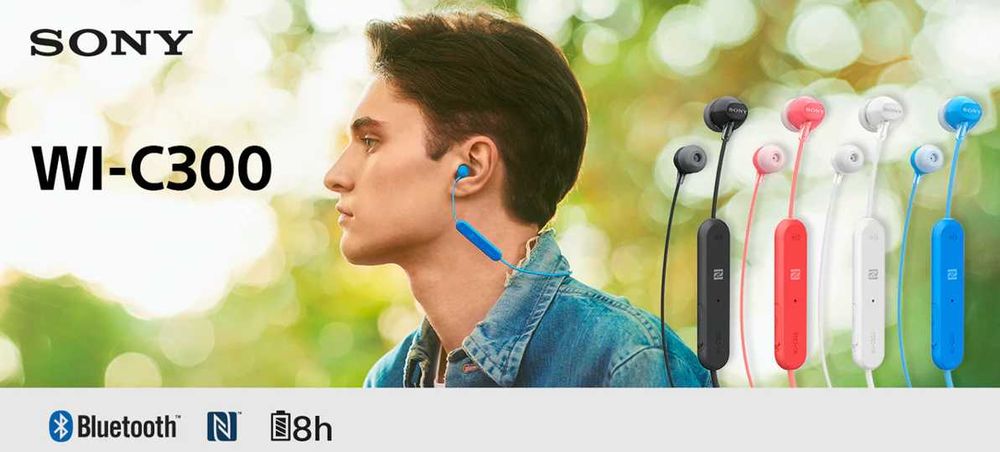 SONY WI-C300 * Douszne słuchawki bezprzewodowe BT NFC pilot mikrofon