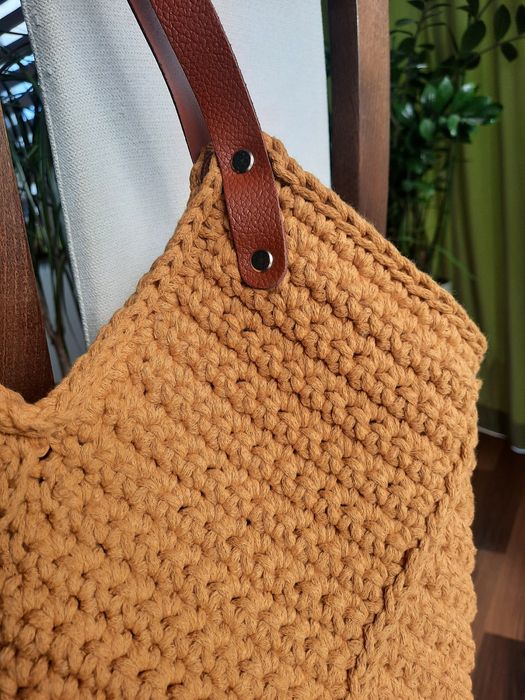 Torba tulipan ze sznurka bawełnianego handmade rękodzieło szydełko