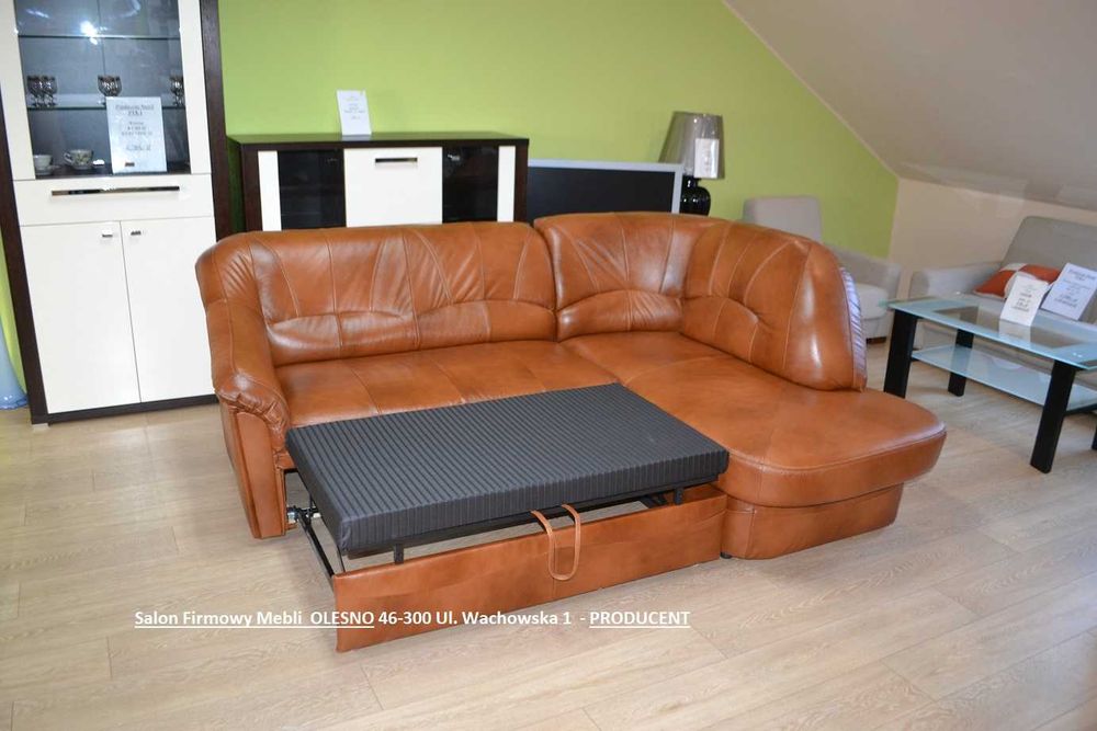 Nowy Narożnik 225x170cm ze Spaniem YARDEK, SKÓRA NATURALNA, -33%