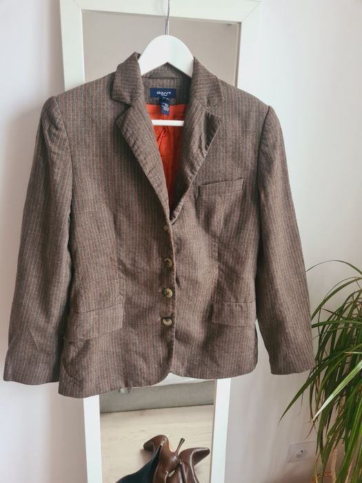 Brązowa wełniana marynarka w paski od Gant