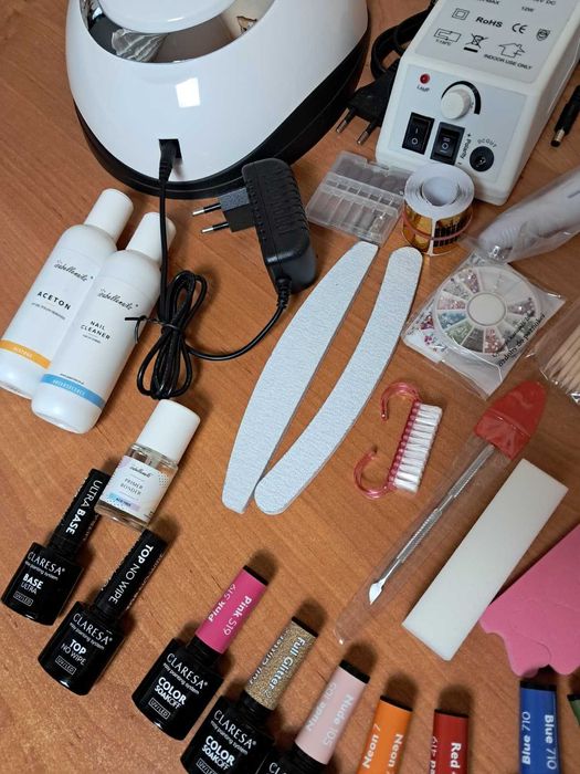 Mega Zestaw Do Paznokci Manicure Hybrydy Lampa UV Frezarka 7x Lakier