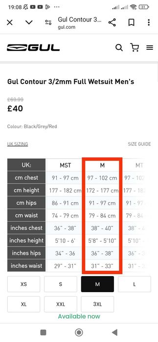Fato surf/bodyboard GUL counter 3/2 novo