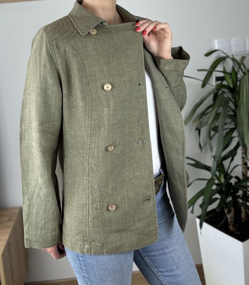 Unikatowy żakiet dwurzędowy khaki boho retro M 38 L 40 na wiosne lato