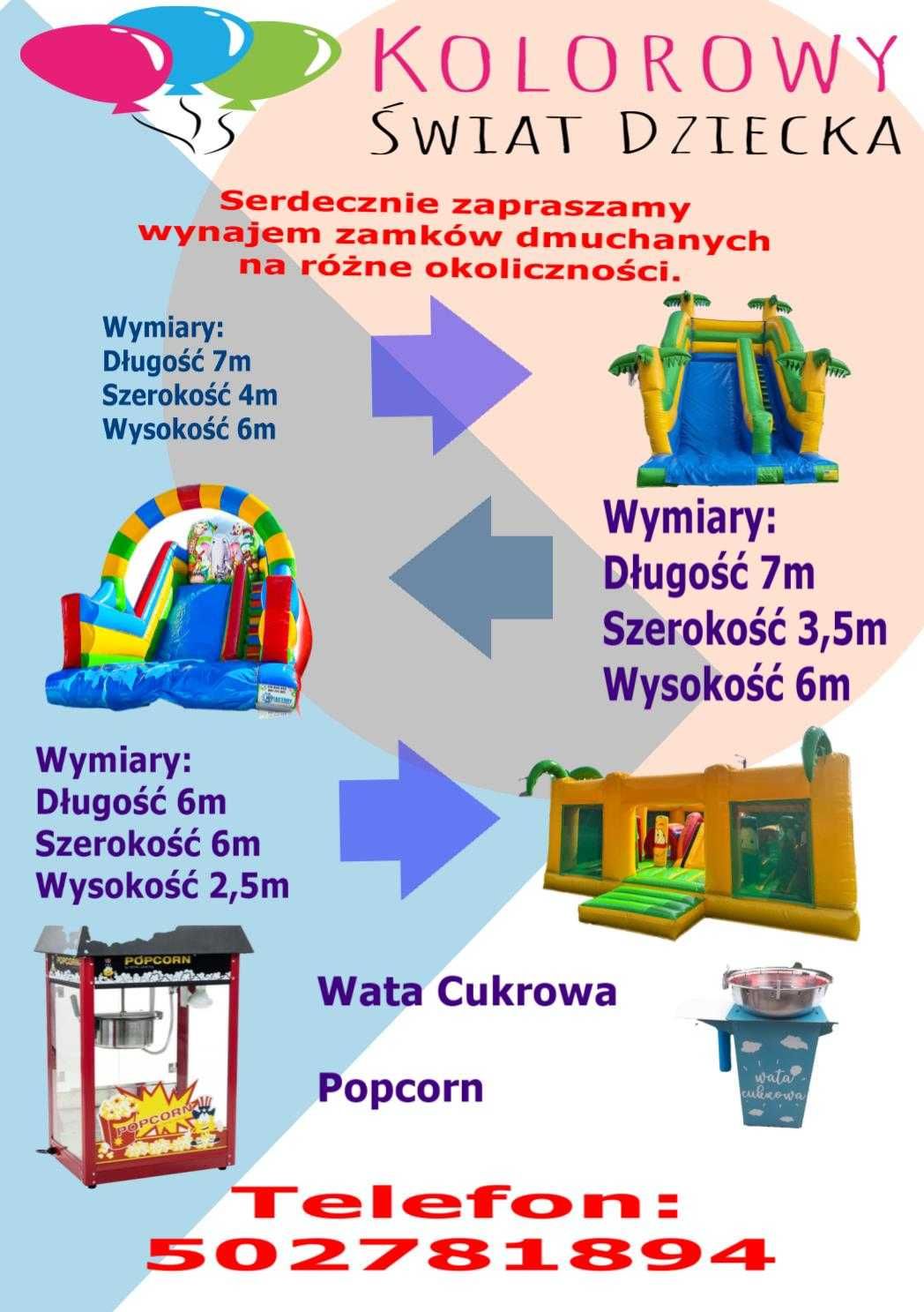 Dmuchaniec, zjeżdżalnia, plac zabaw, wata, popcorn zapisy na rok 2024