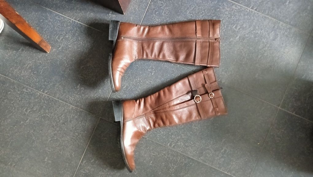 Kozaki damskie skóra naturalna brązowe 37