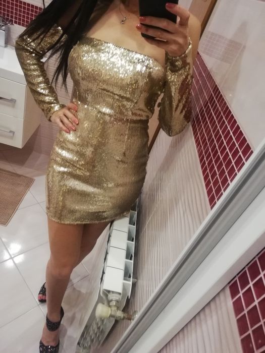 Nowa cekinowa sukienka cekiny wesele 36 s hiszpanka panieński 18 wow