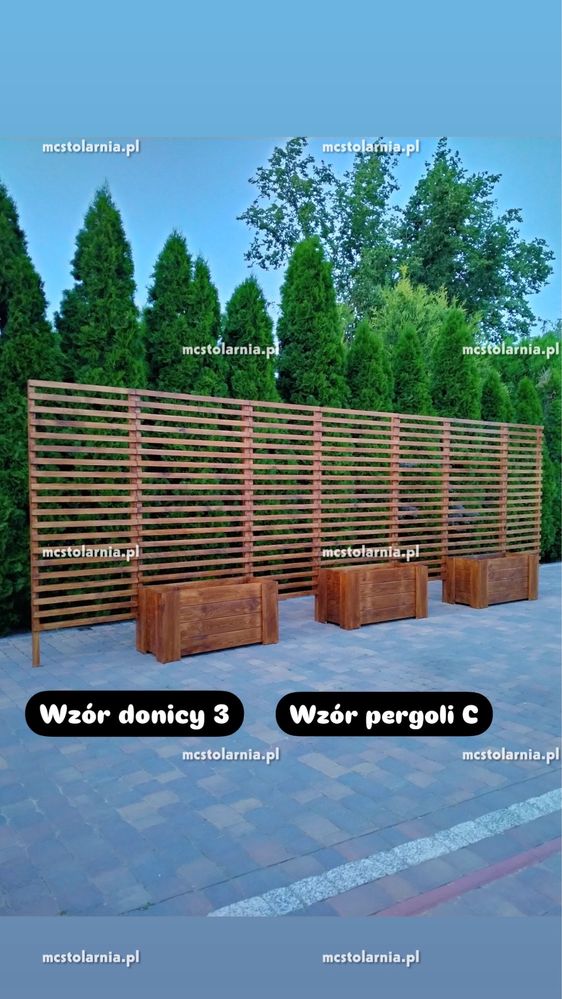 Donica z pergolą płot lamelowy pergola doniczka