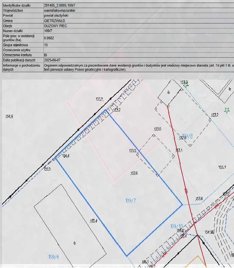 Atrakcyjna, uzbrojona działka budowlana  Gietrzwałd - Guzowy Piec