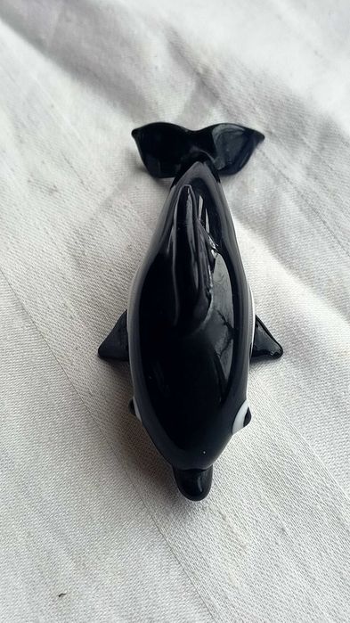 Figurka biało czarnej orki Bohemia Glass Czechosłowacja lata 60-te