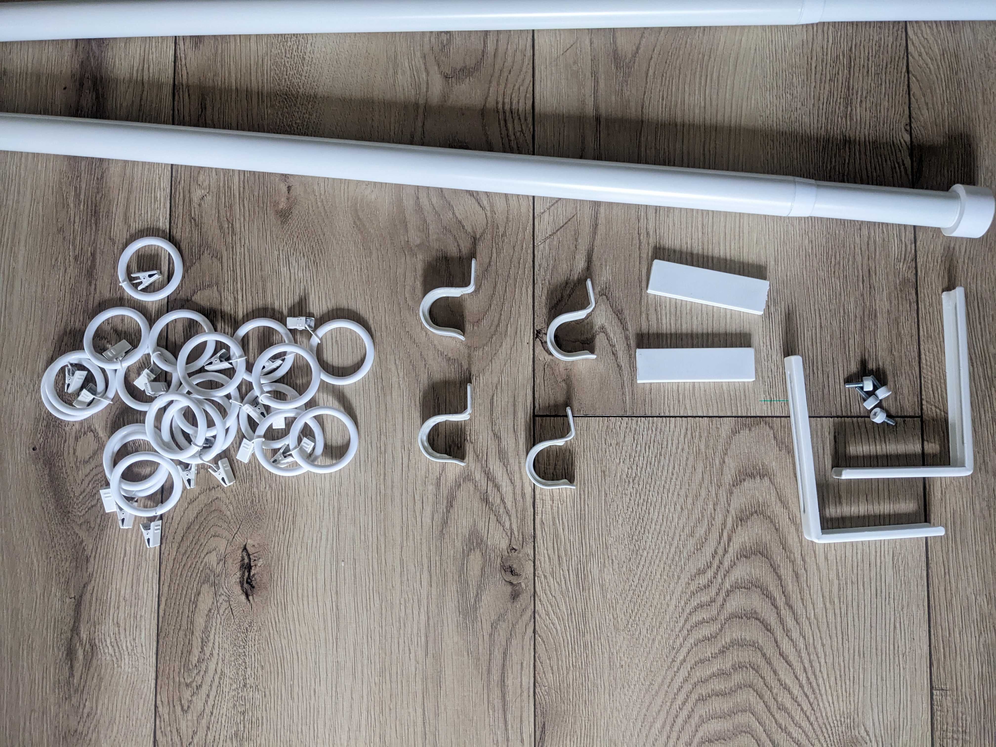 Karnisz Ikea hugad 120-210, komplet , 20 kółek z żabkami