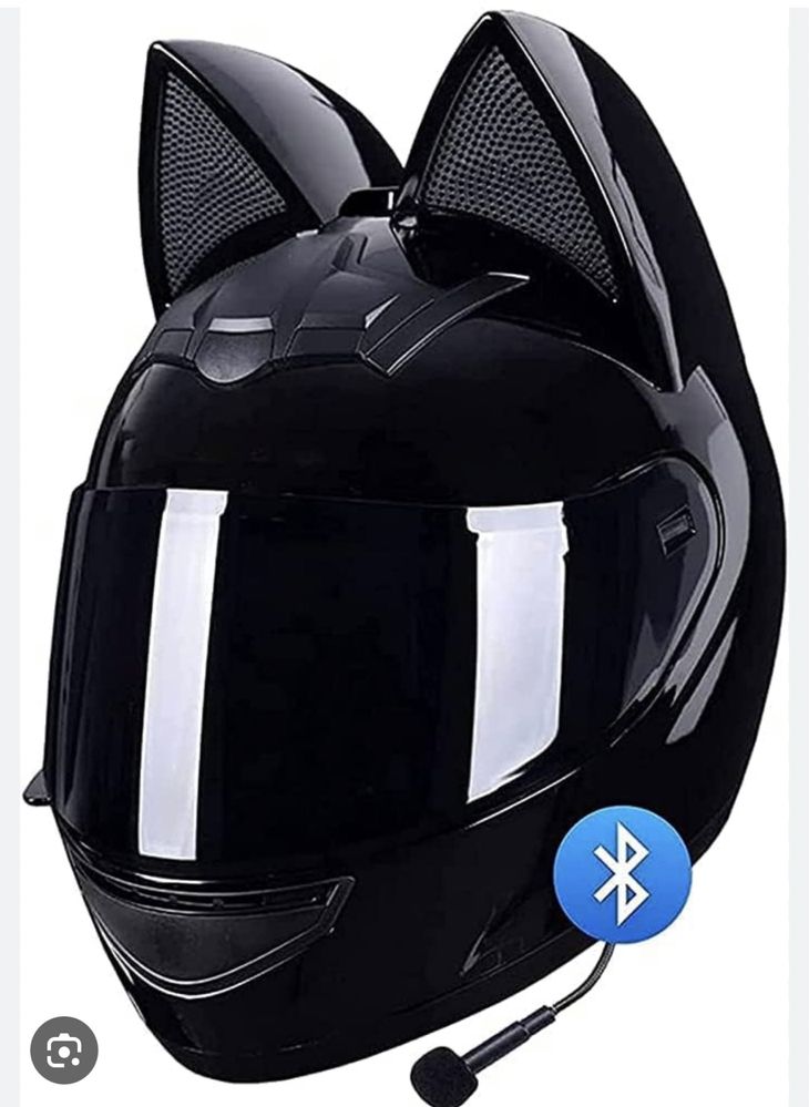 Capacete de Moto Feminino com Orelhas de Gato e Bluetooth – Tamanho L