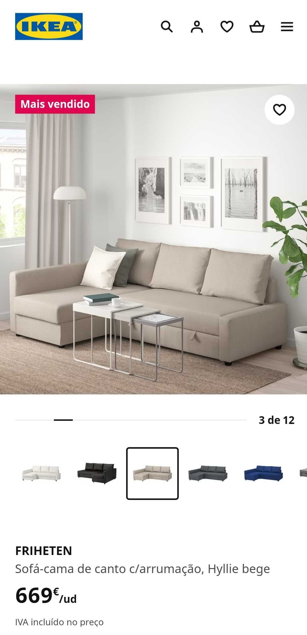 Sofá-cama c/ arrumação do IKEA "FRIHETEN" - Hyllie bege como novo