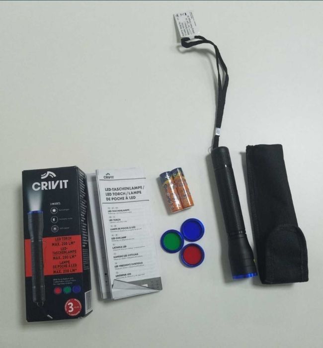 Світлодіодний ліхтарик crivit, 5 Вт, з 3-ьома кольоровими фільтрами.