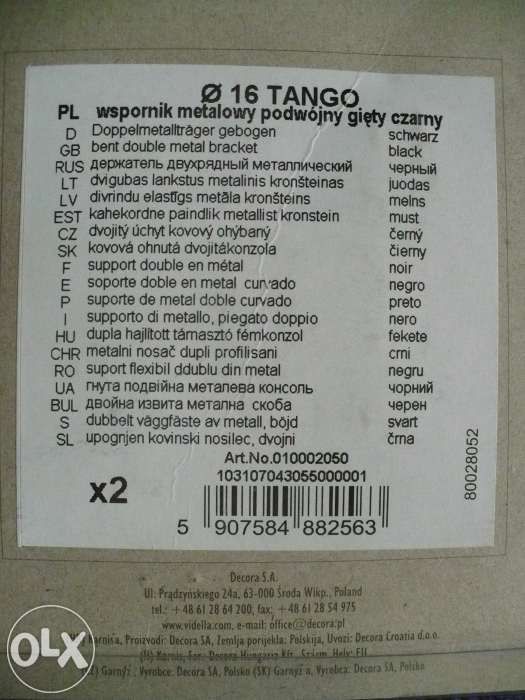 Wspornik metalowy marki Vidella seria 16 Tango podwójny gięty czarny