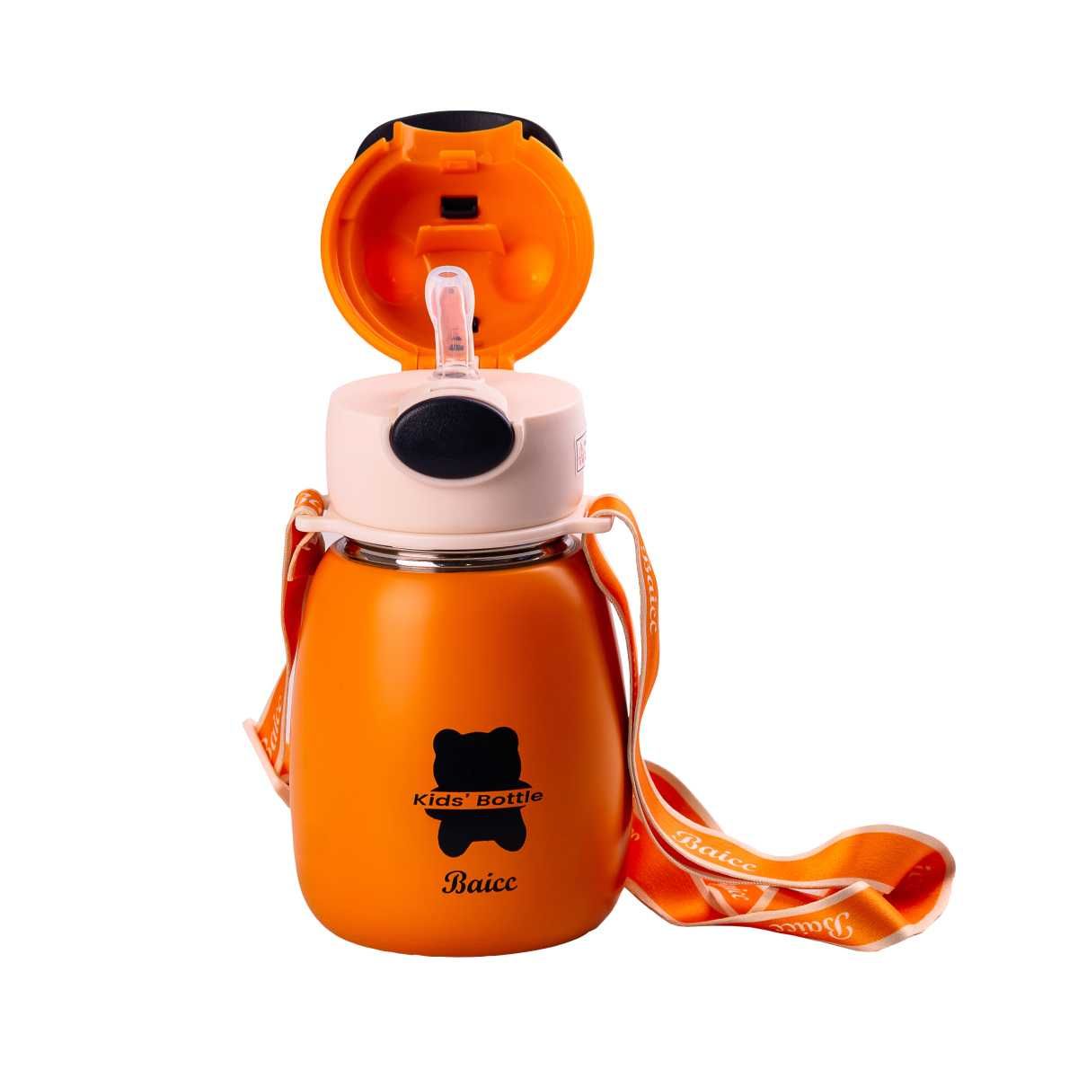 Термос дитячий Baicc 500 мл із трубочкою та ремінцем, помаранчевий