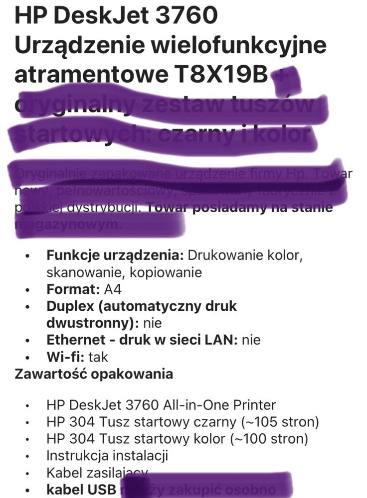 Urządzenie wielofunkcyjne/drukarka HP Deskjet 3760