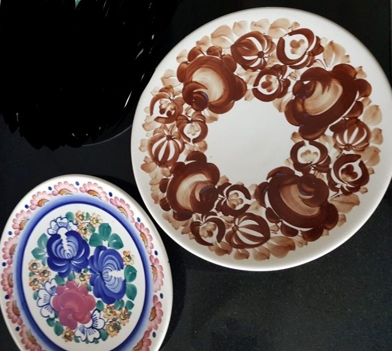 Fajans Włocławek 2x patera 31 cm kwiaty Zakrzewska Ziółkowska