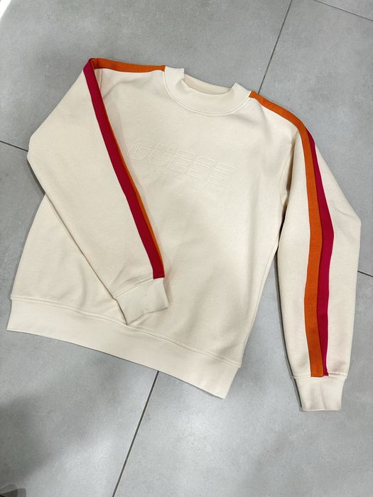 Komplet dresowy damski Guess beżowy z kolorowymi paskami XS jak nowy