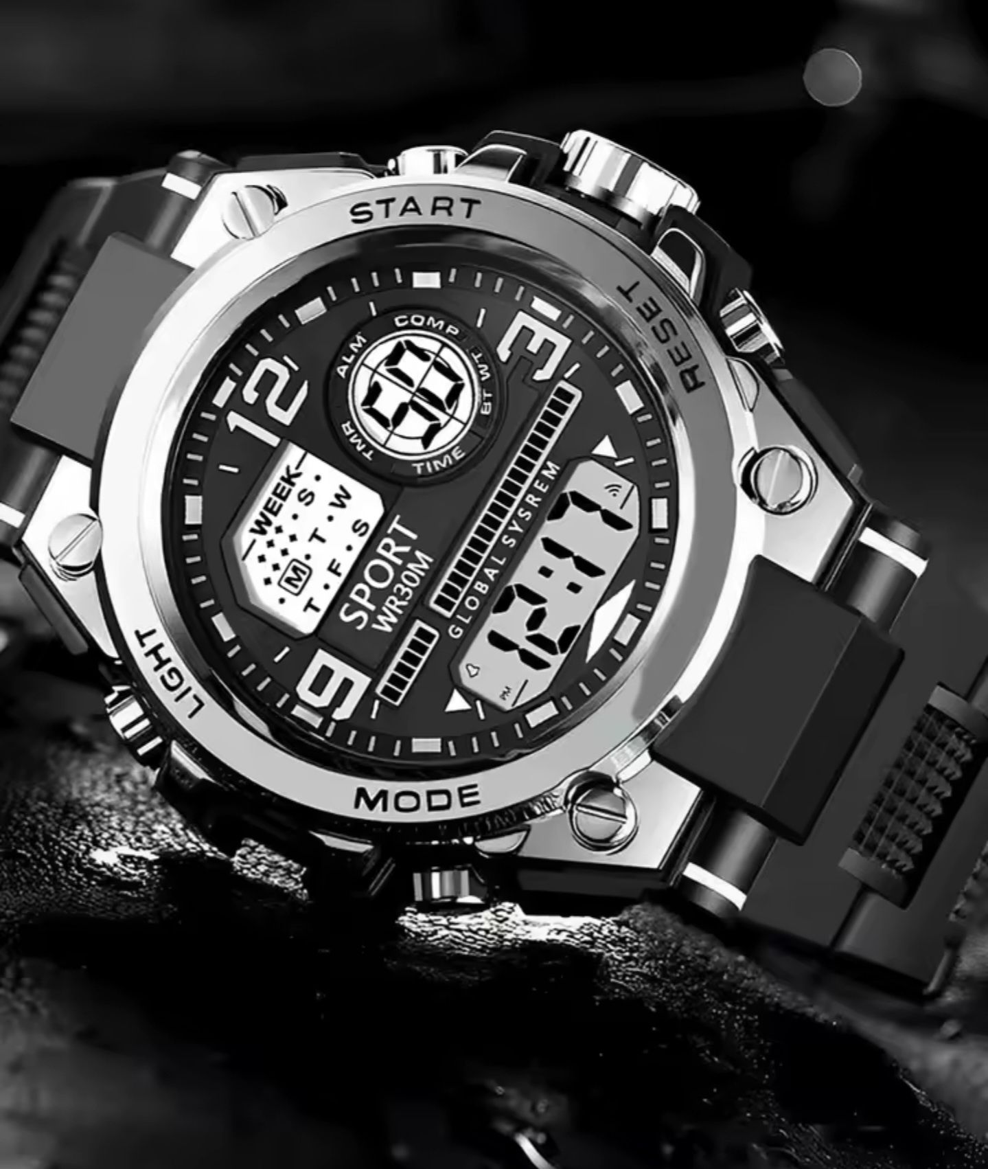 Zegarek Digital Led Wr30 Srebrny