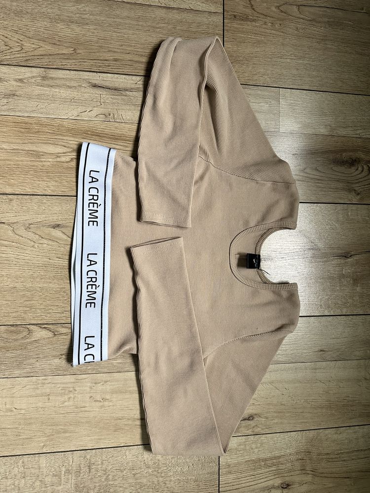 Cropped top krotka bluzka z dlugim rekawem prazek S\M