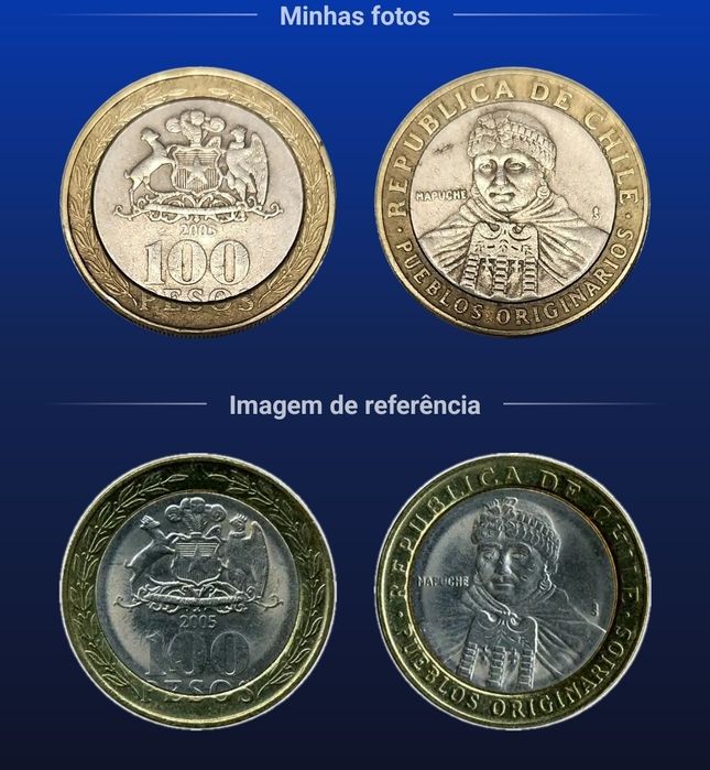 5 moedas chile 100 pesos
