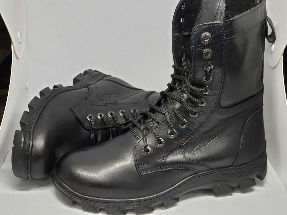 38-46 Черные харьковские прошитые кожаные мужские зимние берцы ботинки