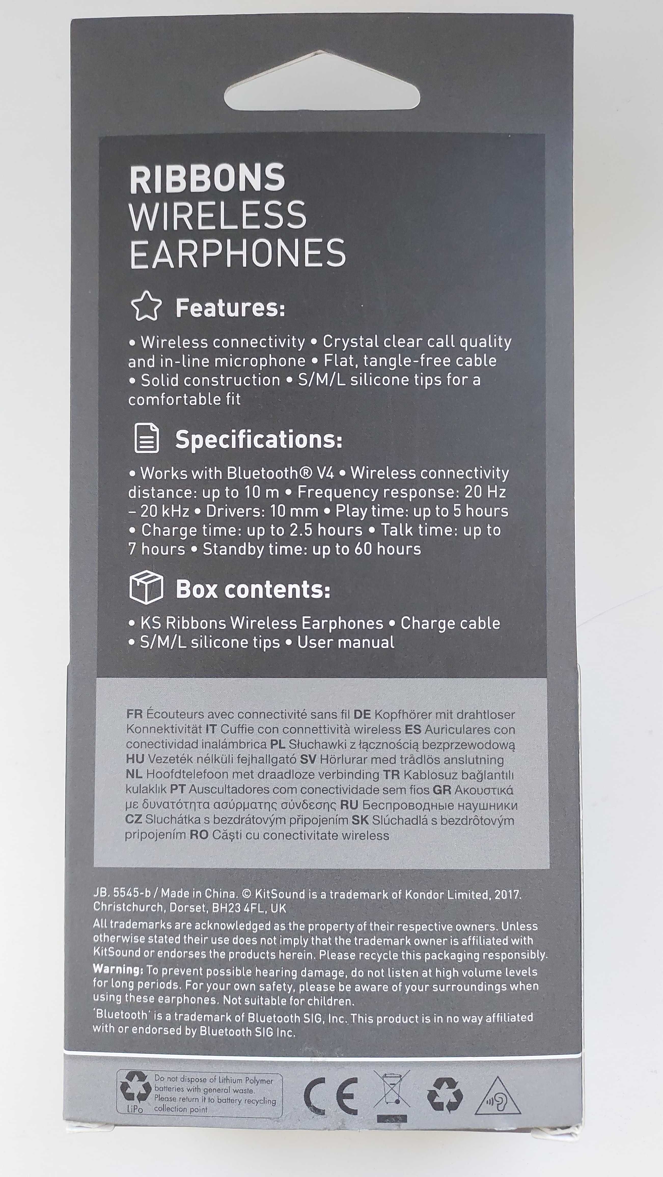 Słuchawki bezprzewodowe bluetooth douszne KS Ribbons nowe gumki