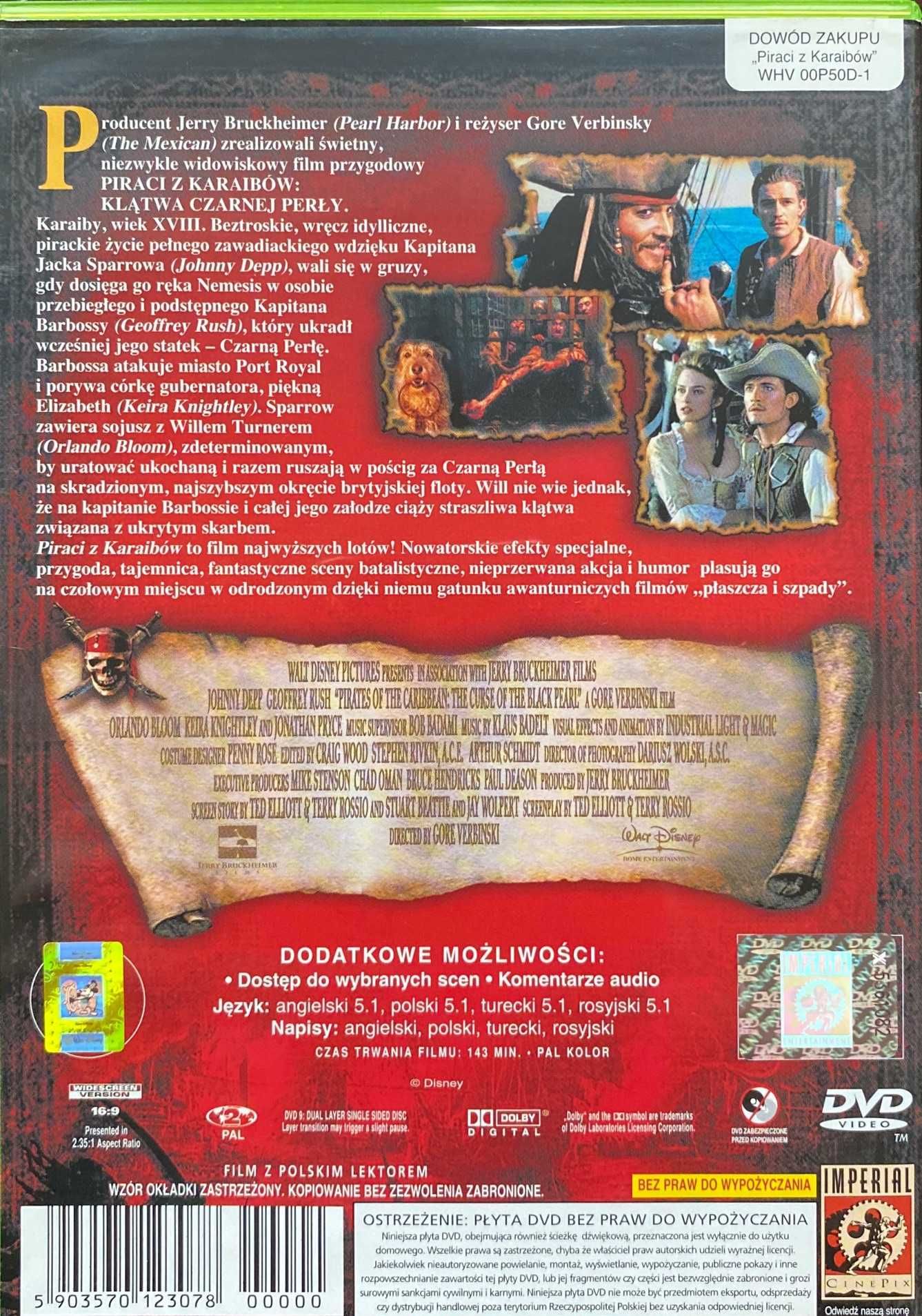 Film DVD Piraci z Karaibów Klątwa Czarnej Perły JOHNNY DEPP