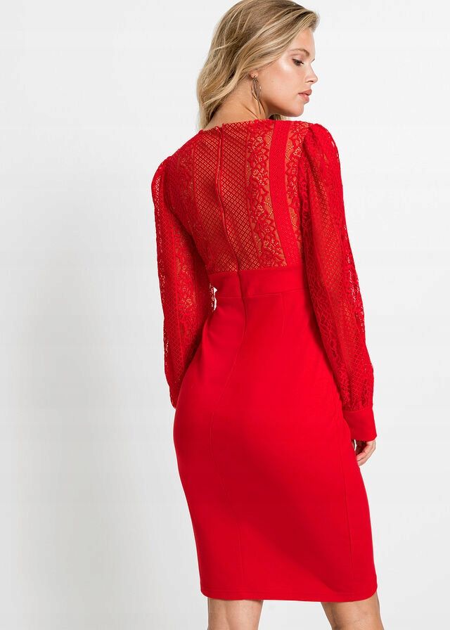 B.P.C sukienka ołówkowa z koronką czerwona r.36