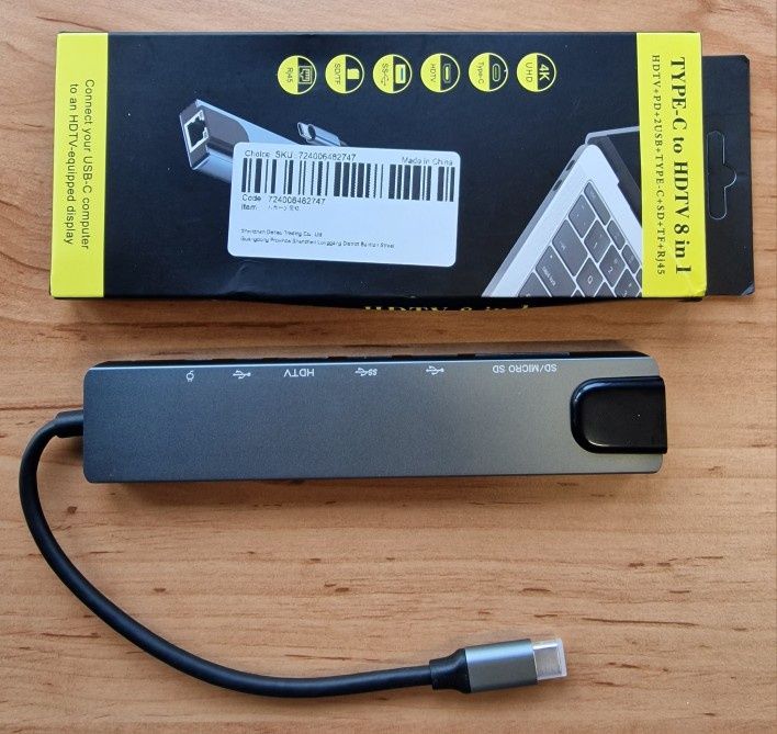 Мультипортова док-станція Hub Type C - HDMI RJ-45 TF 2xUSB 8в1