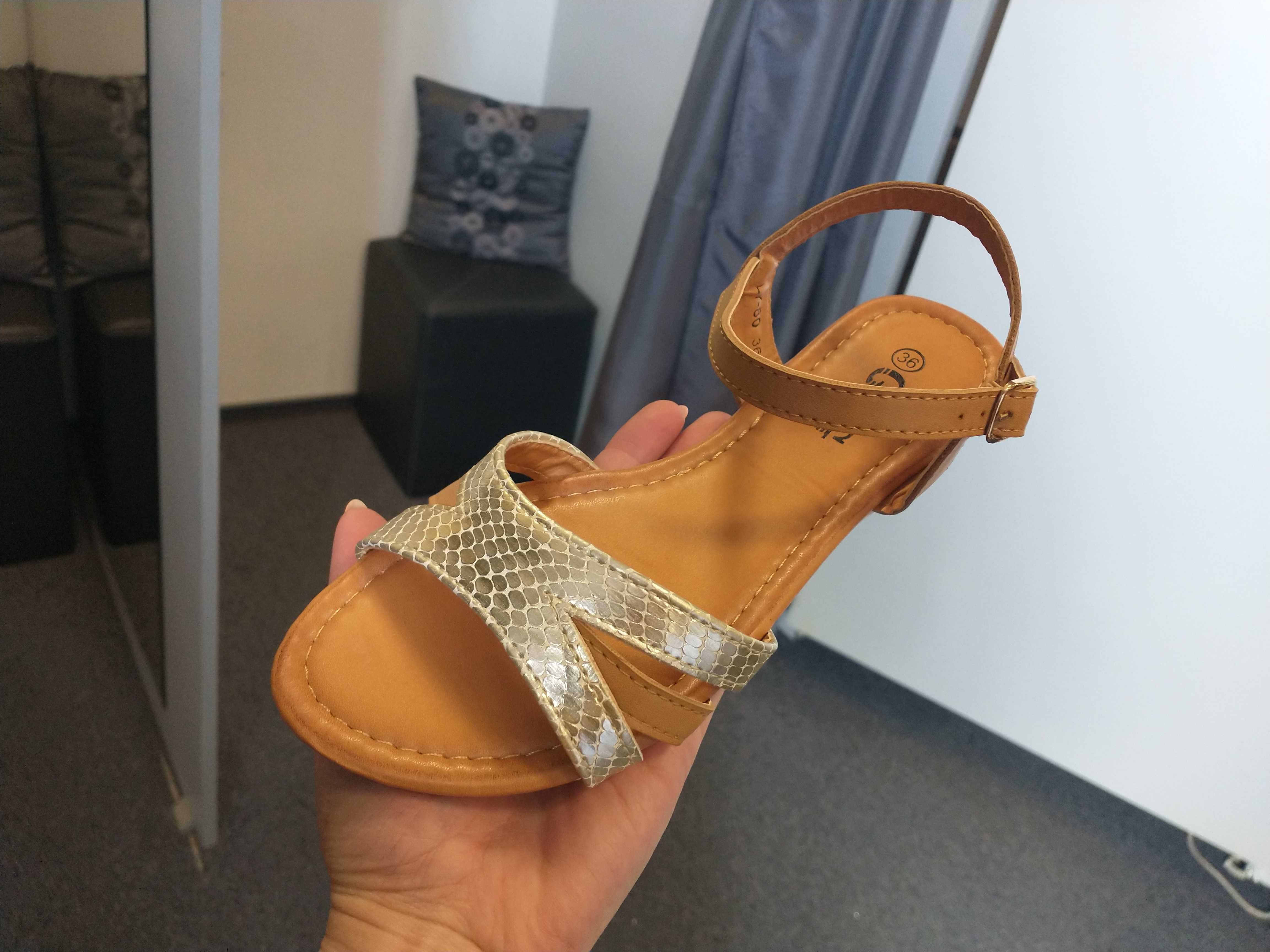R. 38 sandały damskie camel brąz złoty sandałki nowe modne wygodne