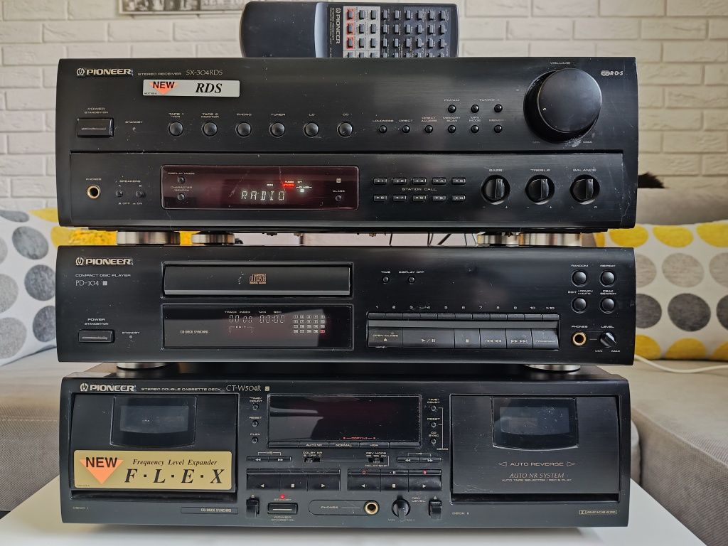 PIONEER zestaw stereo, wieża HI-FI. Amplituner,CD, magnetofon. Pilot.