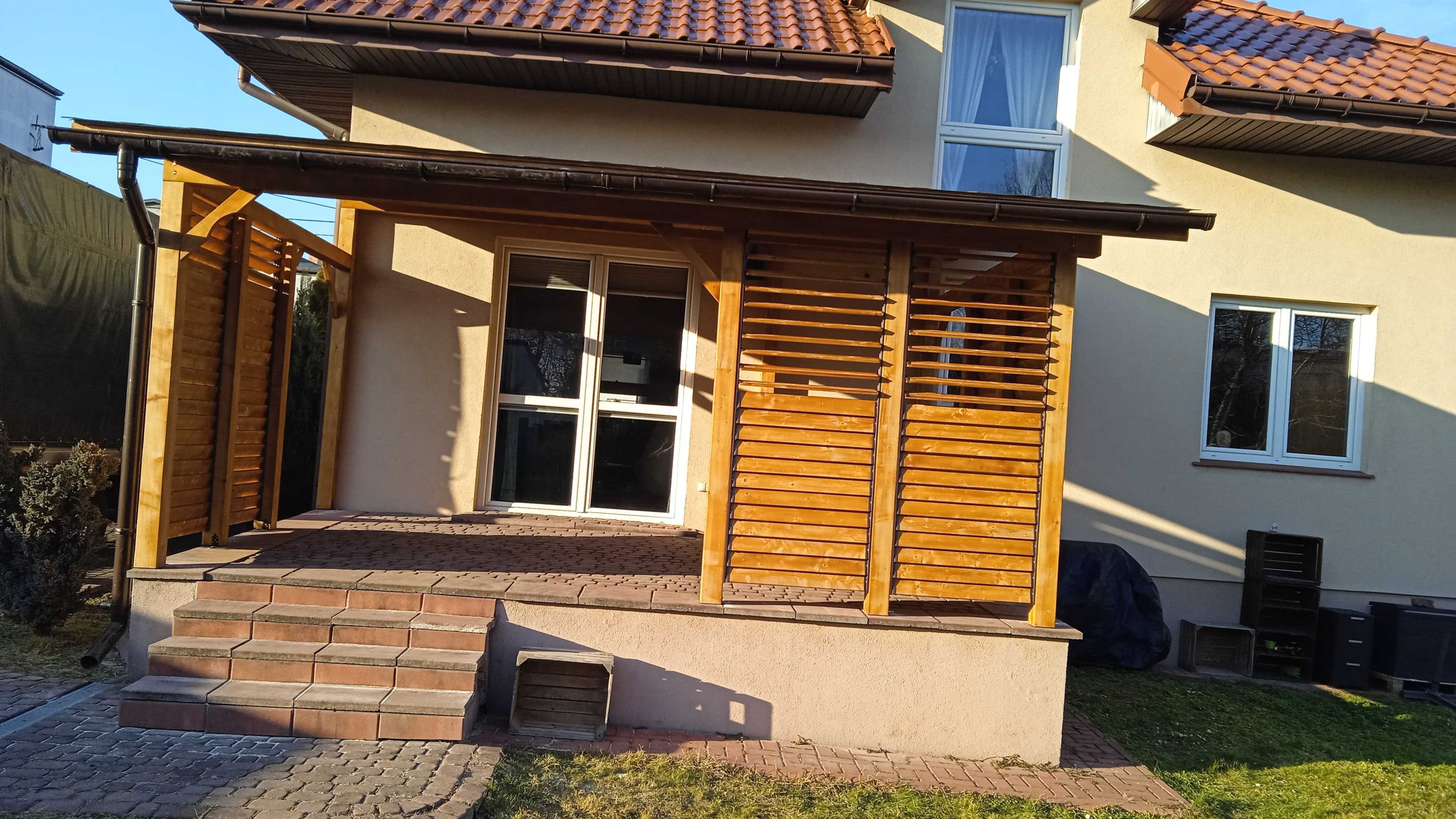 Zadaszenie tarasu, weranda: Gont, Poliwęglan, Zabudowa Boczna, Podłoga